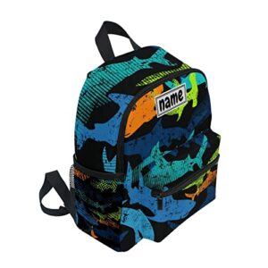 Glaphy Custom Kid's Name Backpack, Sharks Camo Toddler Backpack for Daycare Travel Personalized Name Preschool Bookbag for Boys Girls