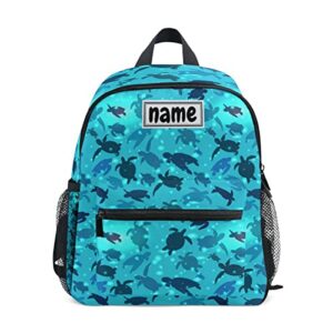 glaphy custom kid's name backpack, ocean turtles blue toddler backpack for daycare travel personalized name preschool bookbag for boys girls