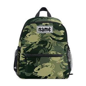 glaphy custom kid's name backpack green camo crab toddler backpack for daycare travel personalized name preschool bookbag for boys girls