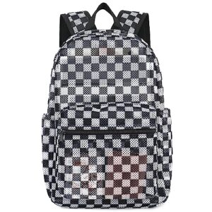xunteny checkered mesh backpack for girls women, semi-transparent kids school backpack college bookbag casual daypacks for beach gym travel