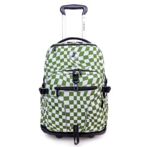 j world new york lunar rolling backpack, laptop bag with wheels, matcha checkers, 19.5"