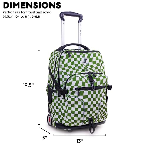 J World New York Lunar Rolling Backpack, Laptop Bag with Wheels, Matcha Checkers, 19.5"