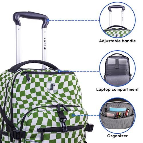 J World New York Lunar Rolling Backpack, Laptop Bag with Wheels, Matcha Checkers, 19.5"