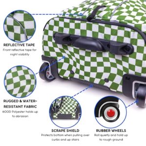 J World New York Lunar Rolling Backpack, Laptop Bag with Wheels, Matcha Checkers, 19.5"