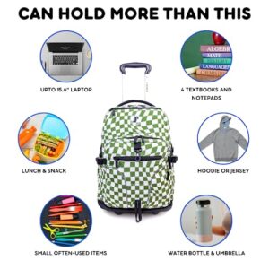 J World New York Lunar Rolling Backpack, Laptop Bag with Wheels, Matcha Checkers, 19.5"