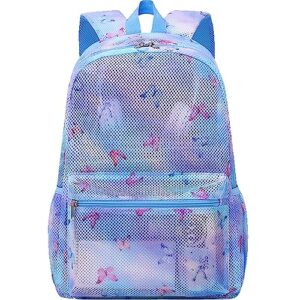 jumpopack mesh backpack for girls kids semi-transparent mesh school backpack bookbag lightweight see through backpack for beach gym travel(butterfly)