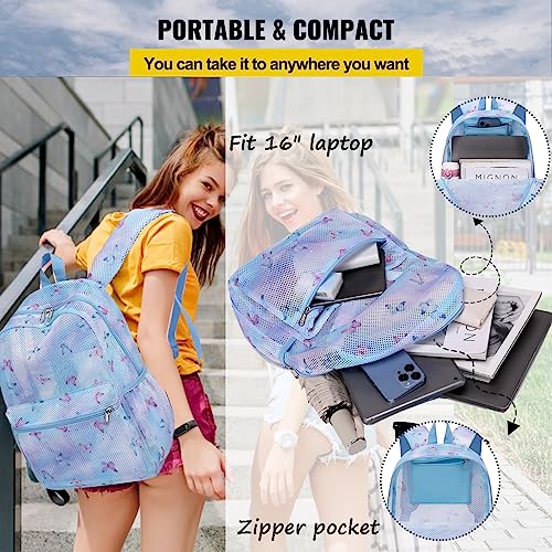 Jumpopack Mesh Backpack for Girls Kids Semi-Transparent Mesh School Backpack Bookbag Lightweight See Through Backpack for Beach Gym Travel(Butterfly)