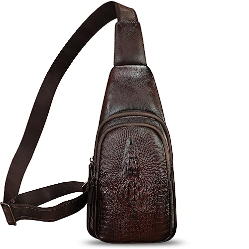 Genuine Leather Sling Bag Retro Crossbody Sling Backpack Handmade Chest Purse Daypack Cycling Fanny Pack (Coffee)