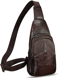 genuine leather sling bag retro crossbody sling backpack handmade chest purse daypack cycling fanny pack (coffee)