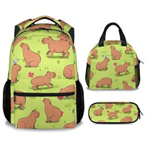 cunexttime capybara backpack with lunch box and pencil case, set of 3 cute bookbag for girls boys, lightweight large capacity school bag