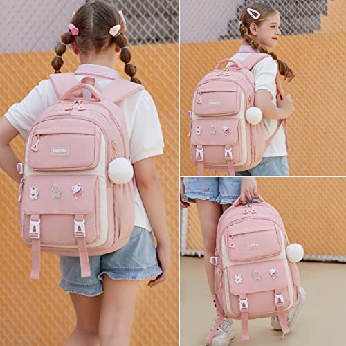 AO ALI VICTORY Backpack for Girls Set with Pencil Case 15.6 Inch Laptop School Bag Cute Kids Elementary College Backpacks Large Bookbags for Women Teens Students Anti Theft Travel Daypack - Pink