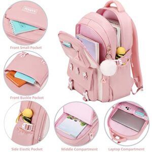 AO ALI VICTORY Backpack for Girls Set with Pencil Case 15.6 Inch Laptop School Bag Cute Kids Elementary College Backpacks Large Bookbags for Women Teens Students Anti Theft Travel Daypack - Pink