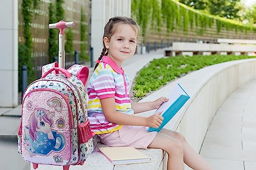 MOHCO Rolling Backpack 18 inch for Kids Wheeled Backpack for Girls with Lunch Bag Pencil Case