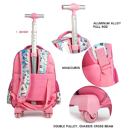 MOHCO Rolling Backpack 18 inch for Kids Wheeled Backpack for Girls with Lunch Bag Pencil Case