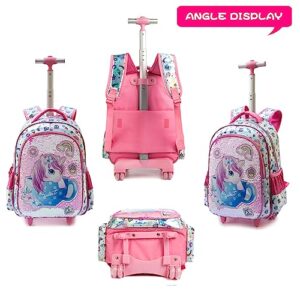 MOHCO Rolling Backpack 18 inch for Kids Wheeled Backpack for Girls with Lunch Bag Pencil Case