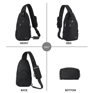 BOSTANTEN Sling Bag, Crossbody Backpack RFID Shoulder Chest Bag for Men Women Travel Hiking Casual Daypack, Black