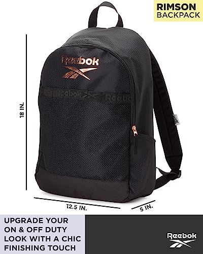 Reebok Backpack - Rimson Sports Gym Bag - Lightweight Carry On Weekend Overnight Luggage - Casual Daypack for Travel, Beach, Black-New