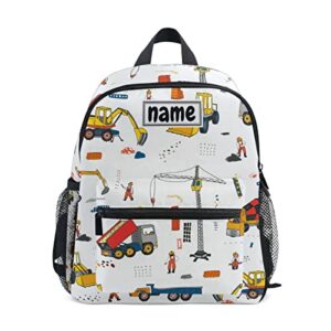 glaphy custom kid's name backpack, excavator car toddler backpack for daycare travel personalized name preschool bookbag for boys girls