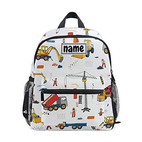 Glaphy Custom Kid's Name Backpack, Excavator Car Toddler Backpack for Daycare Travel Personalized Name Preschool Bookbag for Boys Girls