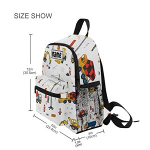 Glaphy Custom Kid's Name Backpack, Excavator Car Toddler Backpack for Daycare Travel Personalized Name Preschool Bookbag for Boys Girls