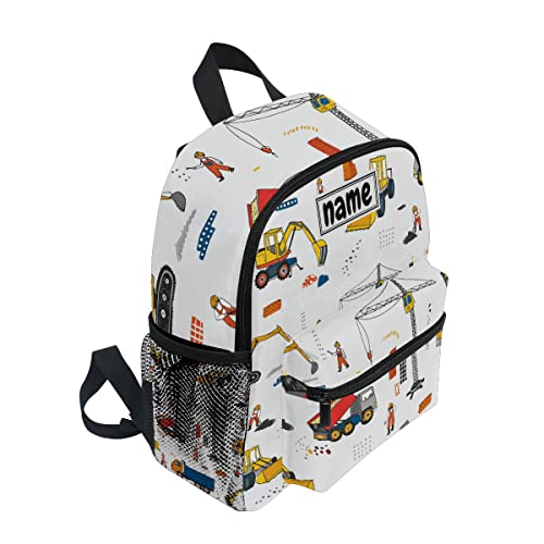 Glaphy Custom Kid's Name Backpack, Excavator Car Toddler Backpack for Daycare Travel Personalized Name Preschool Bookbag for Boys Girls