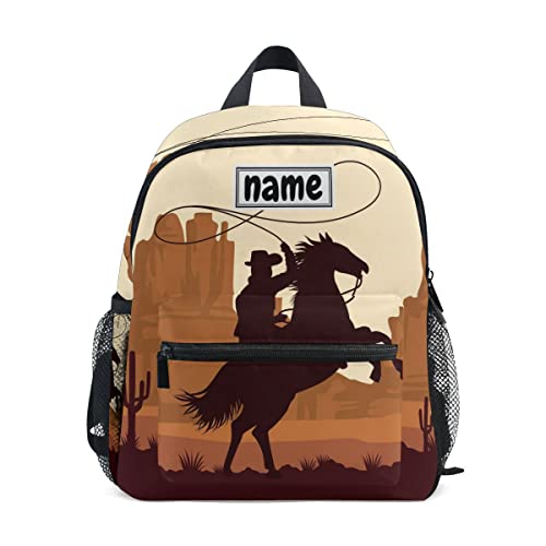 Glaphy Custom Kid's Name Backpack Western Cowboy and Horse Toddler Backpack Personalized Name Preschool Bookbag for Boys Girls