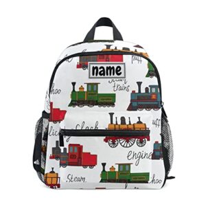 glaphy custom kid's name backpack, vintage trains cartoon toddler backpack for daycare travel personalized name preschool bookbag for boys girls