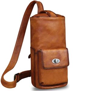 lrto genuine leather sling bag for men crossbody sling backpack handmade motorcycle chest bag hiking daypack purse (brown)