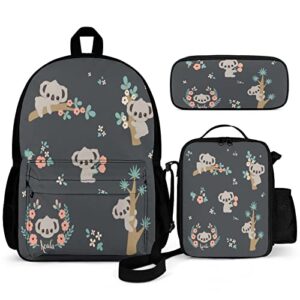 dujiea cute koala kids backpack set 3 piece student back to school book bag with shouder bag pencil case for boys girls 1-6th grade