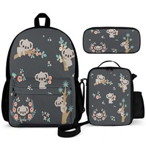 Dujiea Cute Koala Kids Backpack Set 3 Piece Student Back To School Book Bag with Shouder Bag Pencil Case for Boys Girls 1-6th Grade