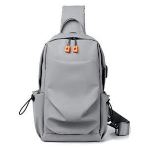 homholdon faux leather sling bag for men and women, chest bag shoulder backpack waterproof crossbody backpack traveling hiking daypack(grey)