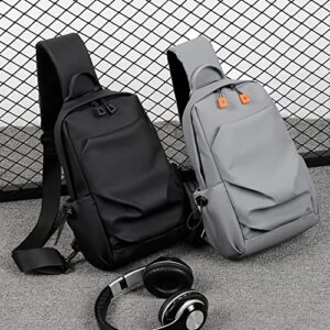 HOMHOLDON Faux Leather Sling Bag for Men and Women, Chest Bag Shoulder Backpack Waterproof Crossbody Backpack Traveling Hiking Daypack(Grey)