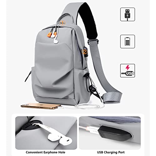 HOMHOLDON Faux Leather Sling Bag for Men and Women, Chest Bag Shoulder Backpack Waterproof Crossbody Backpack Traveling Hiking Daypack(Grey)