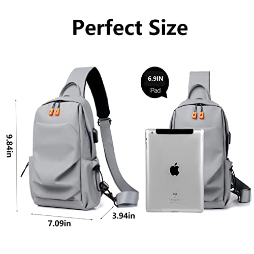 HOMHOLDON Faux Leather Sling Bag for Men and Women, Chest Bag Shoulder Backpack Waterproof Crossbody Backpack Traveling Hiking Daypack(Grey)