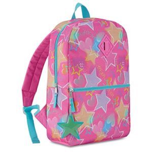 Cudlie 5-Pc Girls Backpack Set w/Lunch Bag, Pencil Case, Carabiner Clip, Keychain - Lightweight Kids Back Pack for School/Travel - Kind Stars/Pink