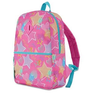 Cudlie 5-Pc Girls Backpack Set w/Lunch Bag, Pencil Case, Carabiner Clip, Keychain - Lightweight Kids Back Pack for School/Travel - Kind Stars/Pink