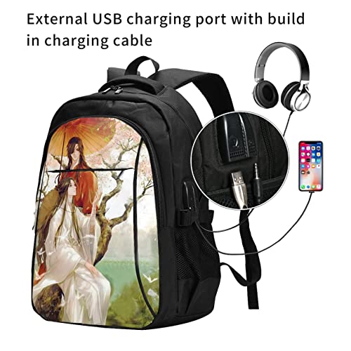 Grtswp Heaven Official's Blessing Anime Backpacks Laptop Backpack with USB Charging Port Casual Travel Daypack for men women