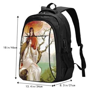 Grtswp Heaven Official's Blessing Anime Backpacks Laptop Backpack with USB Charging Port Casual Travel Daypack for men women