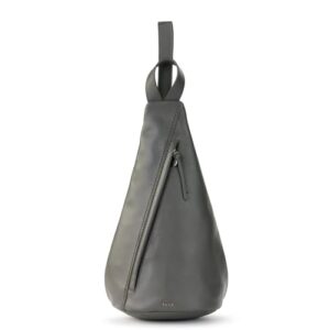 the sak geo sling backpack in leather, convertible design, slate