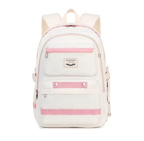 Jaygulf Waterproof Women Laptop Backpack Fashion Girl Daypack Cream