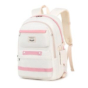 Jaygulf Waterproof Women Laptop Backpack Fashion Girl Daypack Cream