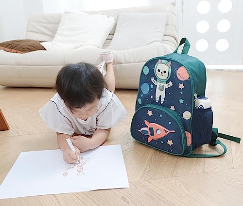 BTOOP Kids Backpack for Preschool Boys Space Kindergarten Bookbag 15 inch Toddler Travel School Bag Fits Age 3-8 (Space cat-Green)