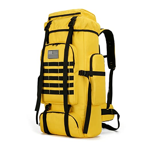 W WINTMING 70L Hiking Backpack for Men Camping Backpack Molle Military Rucksack Bug Out Bag for Backpacking Climbing (Yellow-Black)