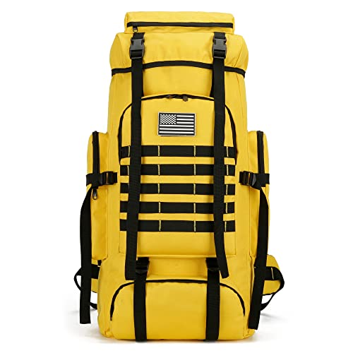W WINTMING 70L Hiking Backpack for Men Camping Backpack Molle Military Rucksack Bug Out Bag for Backpacking Climbing (Yellow-Black)