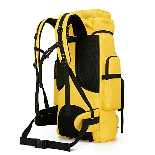 W WINTMING 70L Hiking Backpack for Men Camping Backpack Molle Military Rucksack Bug Out Bag for Backpacking Climbing (Yellow-Black)