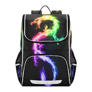 JULYTO Kids Backpack for Boys Girls with Reflective Stripes16 inch Rainbow Fire Dragon Backpack for School Colorful School Bag Elementary Student Bookbag Daypack for Travel Hiking