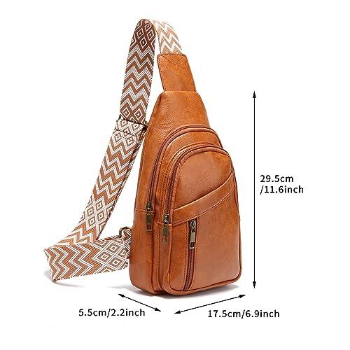 Huwzder Sling Bag for Women PU Leather Fanny Bag Small Crossbody Sling Backpack Multipurpose Chest Bag for Women Cycling (B-Brown)