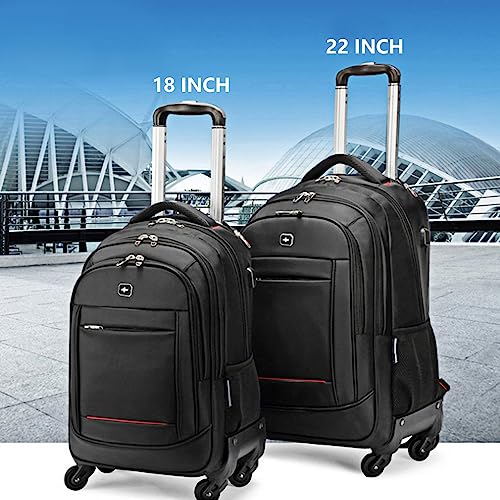 StarCloud 22 inch Large Rolling Backpack with 4 Wheels, Travel Commute Bag, Carry on Luggage Trolley Suitcase,24.8 * 16.14 * 9.84(inch) (4 Wheels Rolling Bacckpack, 22Inch)