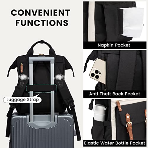 LOVEVOOK Laptop Backpack For Women Work Travel Backpack Purse, Nurse Bag College Backpack, Teacher Doctor Business Laptop Bag, Waterproof Wide Open Computer Back pack, 15.6 Inch, Black-Beige-Brown