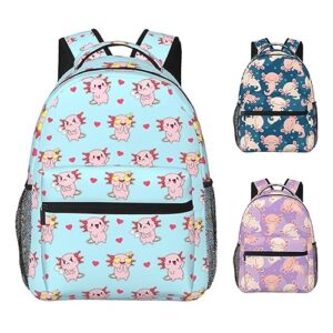 cute axolotl backpack 17 inch, laptop backpack lightweight backpack casual daypack with adjustable straps.cute funny axolotl
